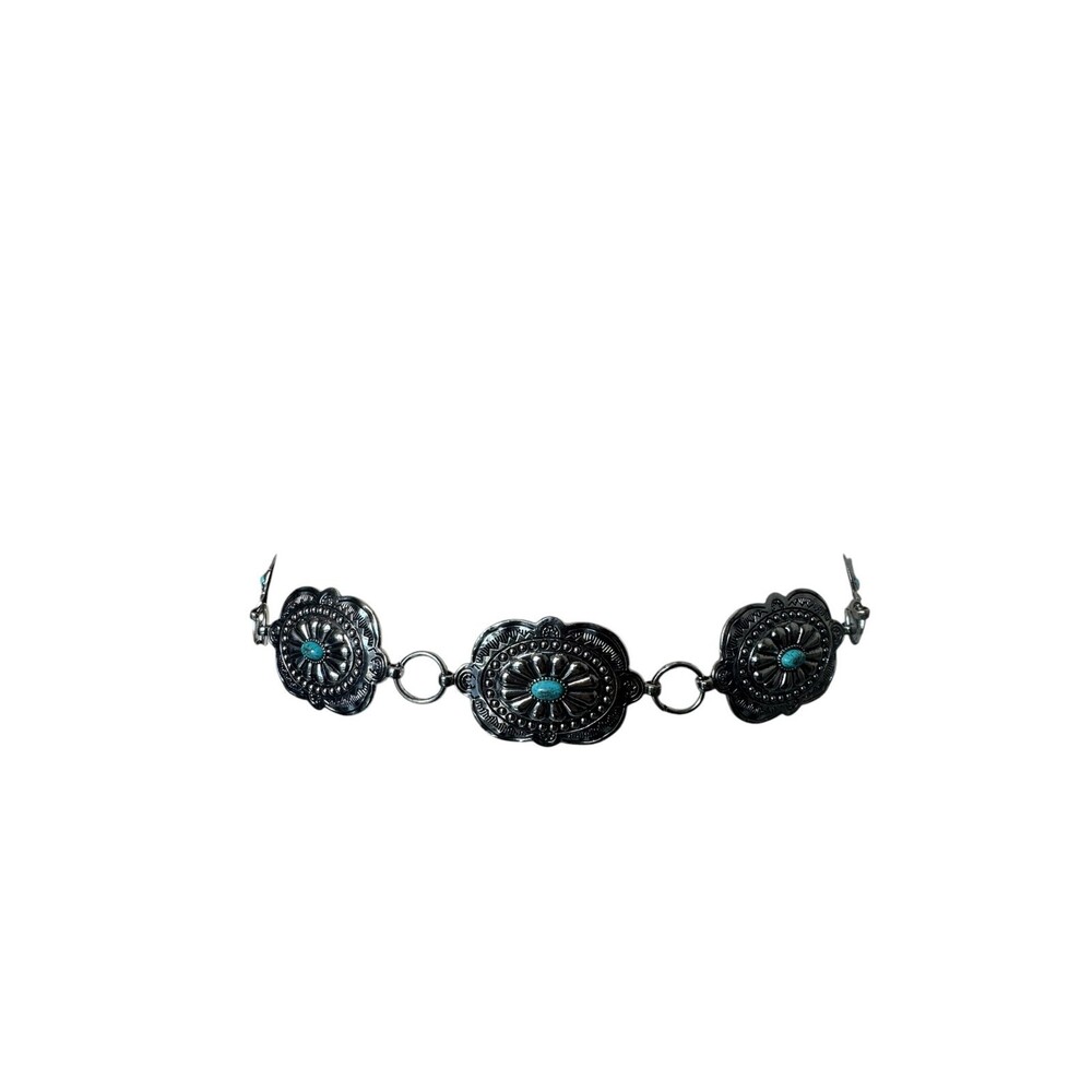 Vintage Cowgirl Silver Oval Concho Turquoise Waist Belt Retro Country Western - Picture 6 of 11